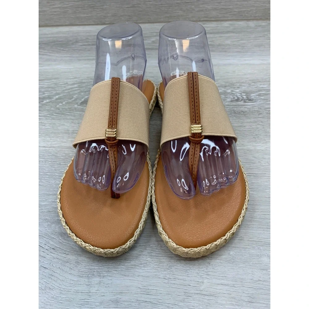 Tommy Bahama Modena Light Tan Espadrille Thong Slide Sandals Women's 7.5 Shoes